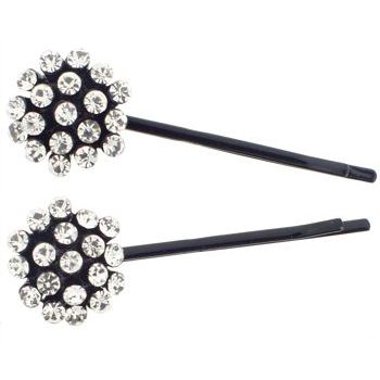 Karen Marie - Crystal Ball Bobby Pins - White Diamond - Black (Set of 2)